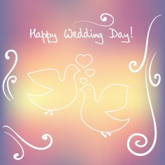 Weddind card with silhouette of bird and heart