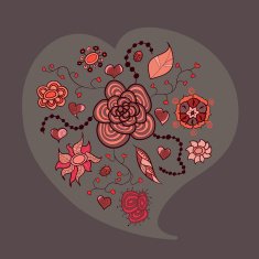 heart from flowers leaves and insects