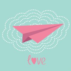 Origami paper plane and big cloud in the sky Love