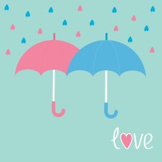 Pink and blue umbrellas Rain in shape of hearts Love N2