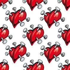 Seamless pattern of hearts studded with nails N2