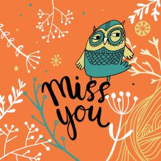 cute card with owls and floral elements