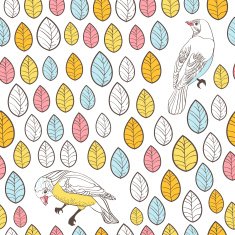 Birds and leaves Seamless Background Hand drawn vector N2