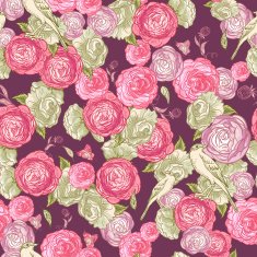 Rose Seamless Background with Birds N6