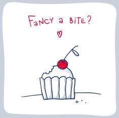 Cute simple sketch of the bitten cupcake with a cherry N2