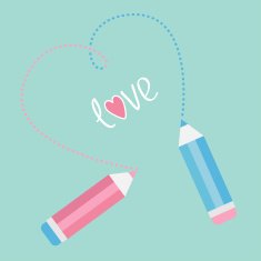 Two pencils drawing dash heart Love card