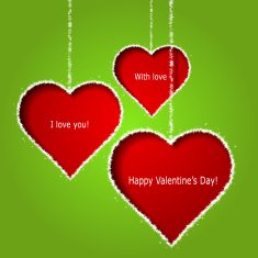 Abstract red hearts on green paper background Valentines day gr
