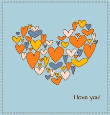 Greeting card with heart composed of a plurality hearts