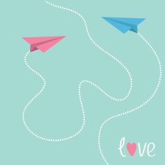 Pink and blue origami paper planes Dash heart Love N2