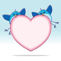Two Bluebirds carrying Big Empty Heart on a Blue Gradient