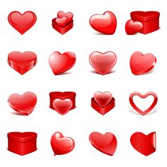 Red hearts and gifts set Valentine's day