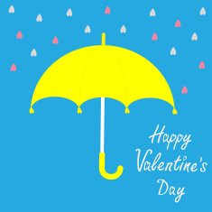 Yellow umbrella Rain in shape of hearts Happy Valentines day N2