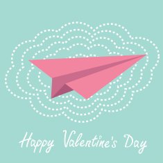 Origami paper plane and big cloud Valentines day