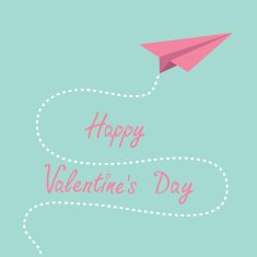 Origami pink paper plane Dash line in the sky Valentines
