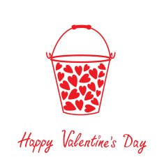 Love bucket with hearts inside Happy Valentines day card