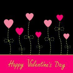 Vector love card Heart flowers Black pink and green