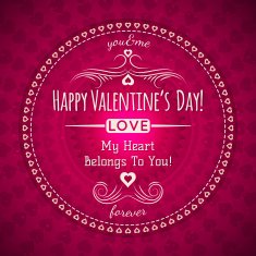 red valentines day greeting card with hearts and wishes text
