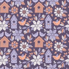 Seamless floral pattern with birdhouses N4