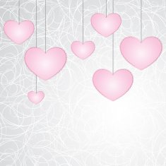 Seven hanging small pink laconic hearts