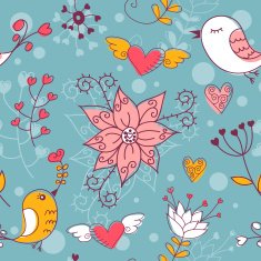 Love seamless texture with flowers and birds N20