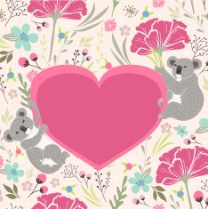 Floral valentines day card with cute koala bears