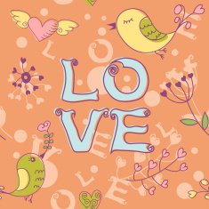 Love seamless texture with flowers and birds N21