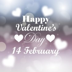 Valentines day card on blur background with hearts
