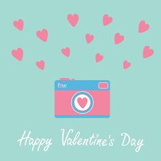 Photo camera with hearts Happy Valentines Day card