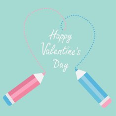Two pencils drawing big dash heart Happy Valentines Day card