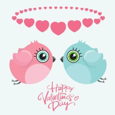 Cute birds with hearts under the them Valentine's postcard N2