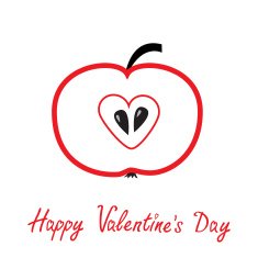 Red apple with heart shape Happy Valentines Day card