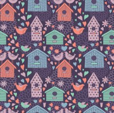 Seamless floral pattern with birdhouses N5