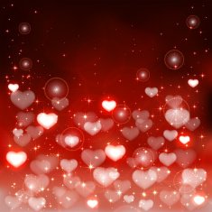Blurry hearts on red background