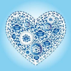 Heart made of blue flowers Romantic cartoon invitation card