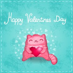 Happy Valentines card Cute cat with heart N2