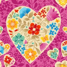 Hearts with flowers on a bright pink seamless background