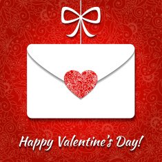 Valentine card with envelope and elegant heart