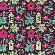 Seamless floral pattern with birdhouses N6