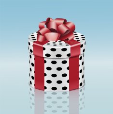 Round gift box with red ribbon