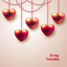 Three dimensional hanging hearts on light background N2