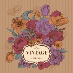 Vintage frame with lush flowers N3