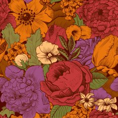 Seamless vintage pattern with lush colorful flowers N5