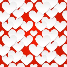 White vector paper hearts at red background