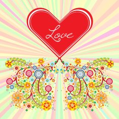 Valentine's Day flowers greeting card with heart banner N2