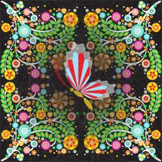 Decorative flowers background on black butterfly grunge
