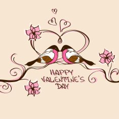 Valentine's card with couple of kissing birds N2