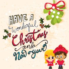 Cute Christmas Couple on a Textured Background with Mistletoe N2