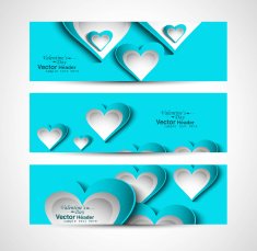 Valentine's Day blue colorful hearts website header set vector