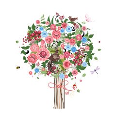 Flower decorative tree with birds