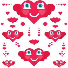 Cute heart characters with wings